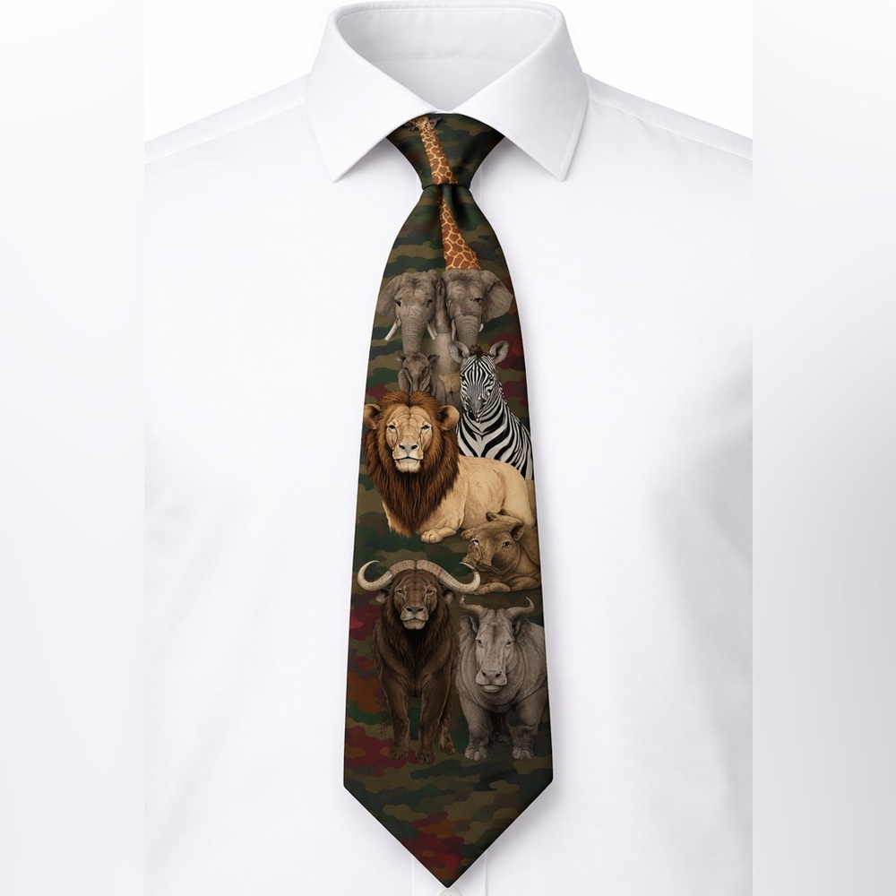 WWF Mens Silk Tie Jungle Animals Quiet Luxury Old Money Formal Career